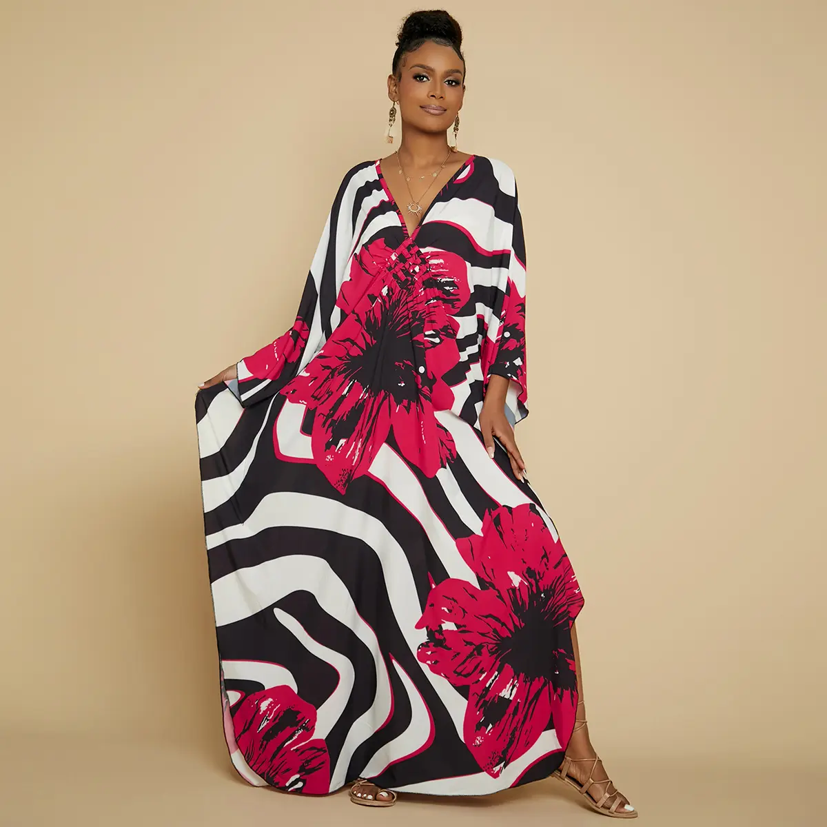 Ethnic Print Kaftan Dress