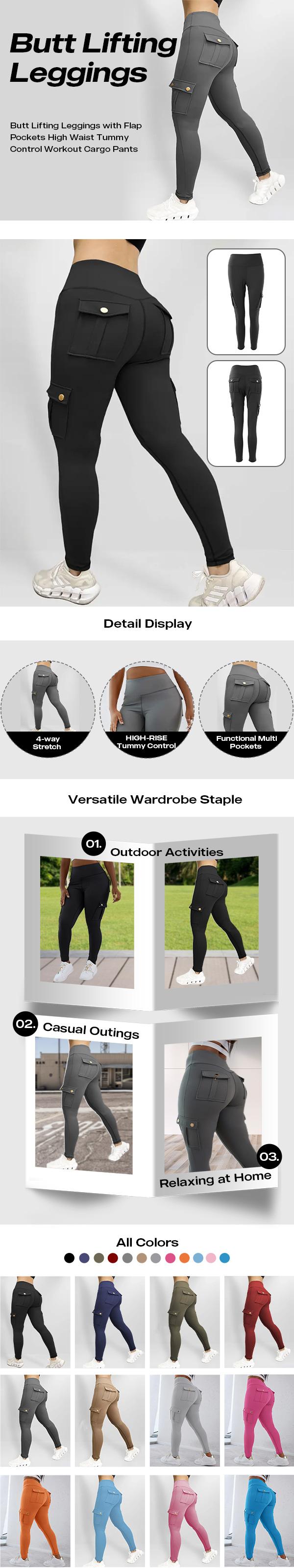 CHICME Womens Butt Lifting Leggings with Flap Pockets/ High Waist Tummy Control Workout Cargo Leggings/High Waist Tummy Control Leggings Yoga Pants Gym Sportswear Bottoms