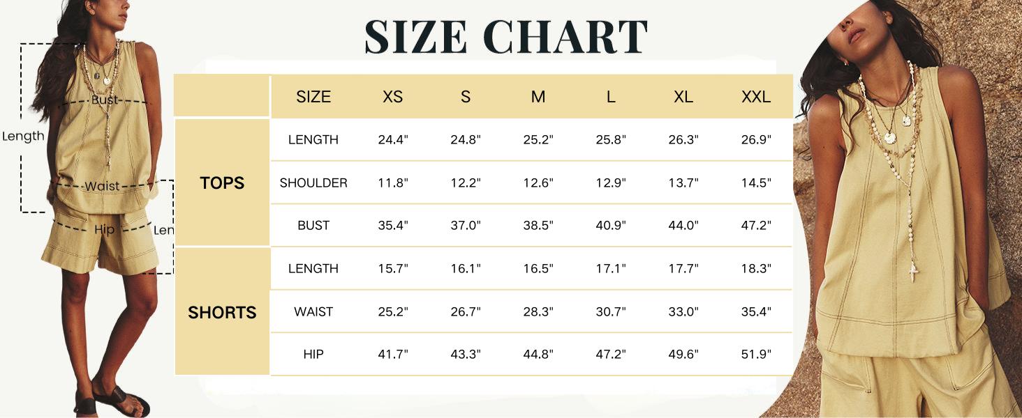 SCUSTY Women's Two Piece Outfit Cotton Matching Set  A-Line Sleeveless Tank Tops and High-Waist Shorts with Pockets
