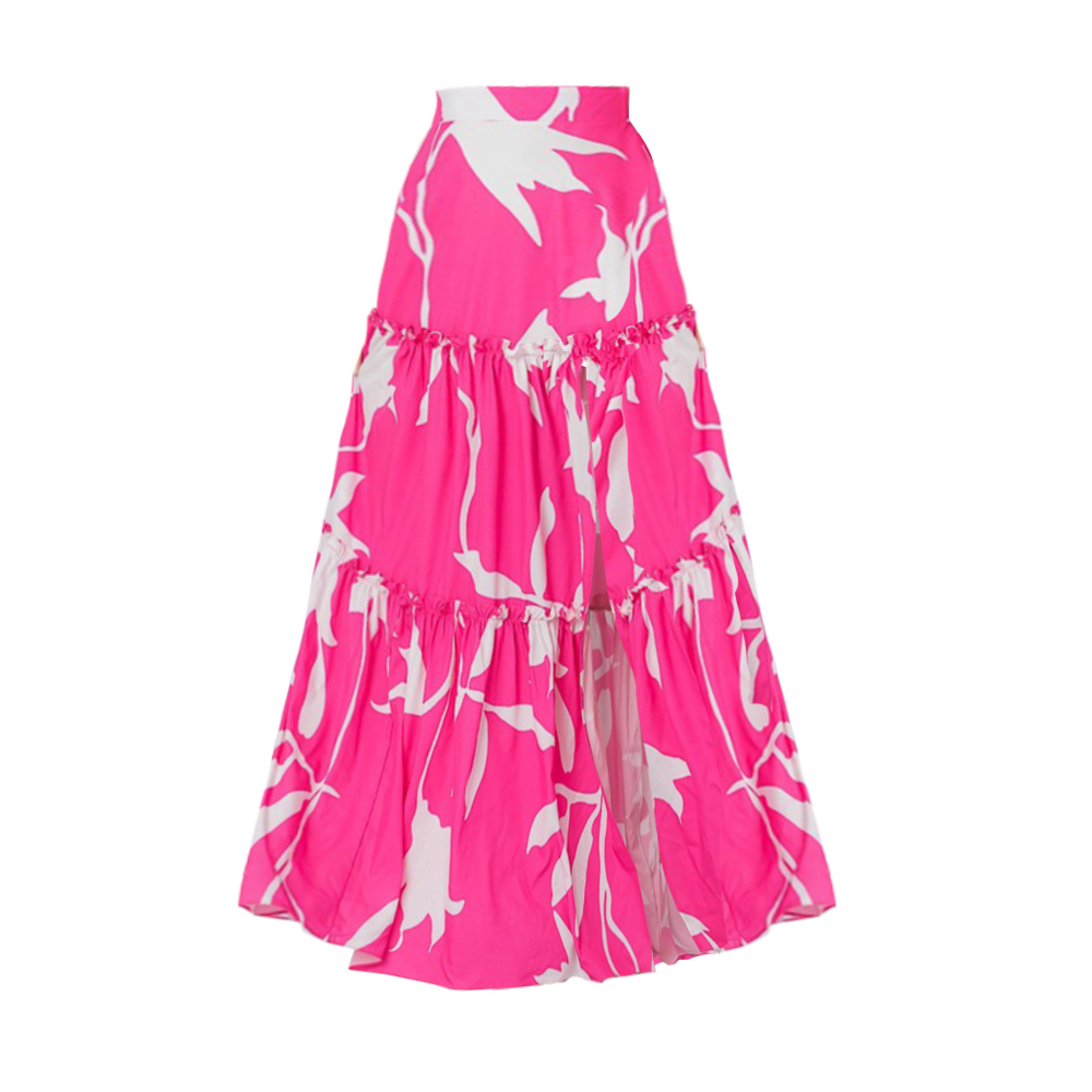 Plus Size V Neck Ruffle Printed One Piece Swimsuit and Skirt