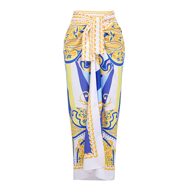 Ruffle V Neck Pattern Print One Piece Swimsuit and Sarong or Pants