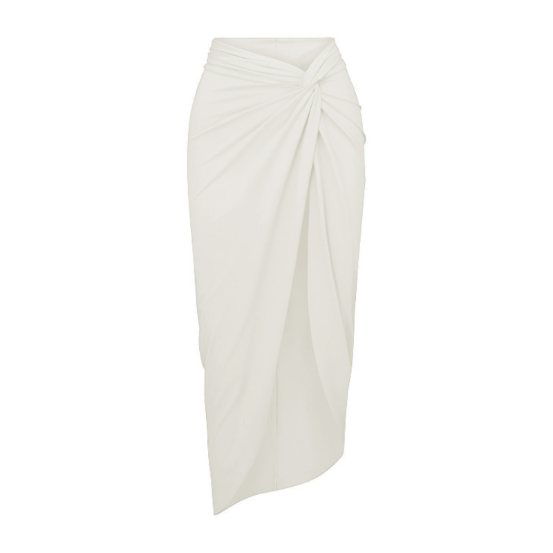 Ruffled Detail White High Waist Bikini Swimsuit and Sarong Flaxmaker