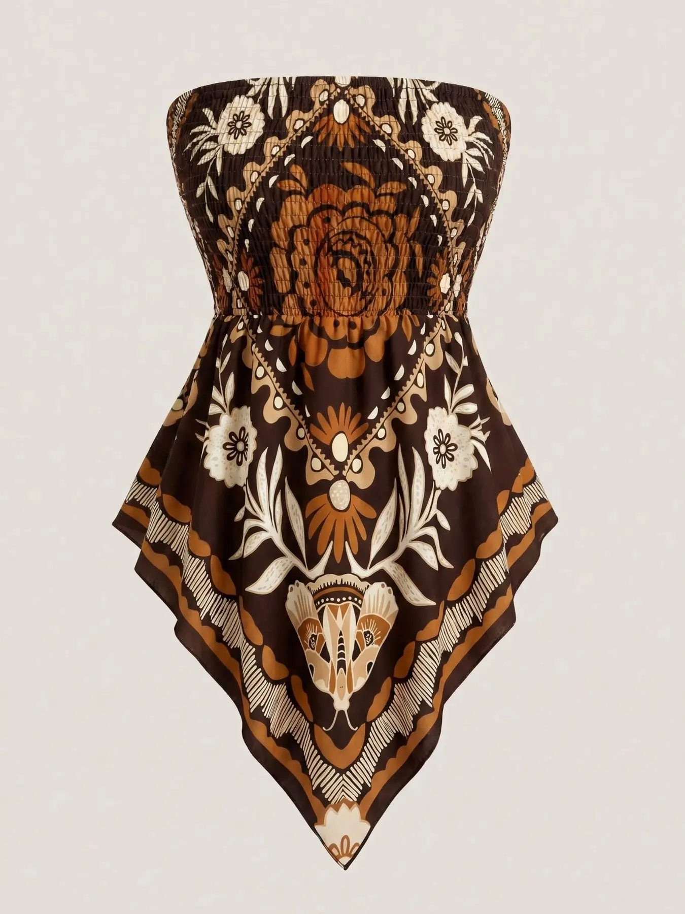 Plus Size Women's Ethnic Print Strapless Top, Bohemian Style Asymmetrical Hem Tube Top, Casual Summer Fashion Top