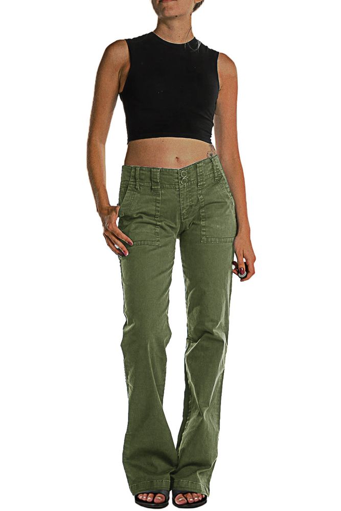 Double Button Mid Waist Straight Leg Pants