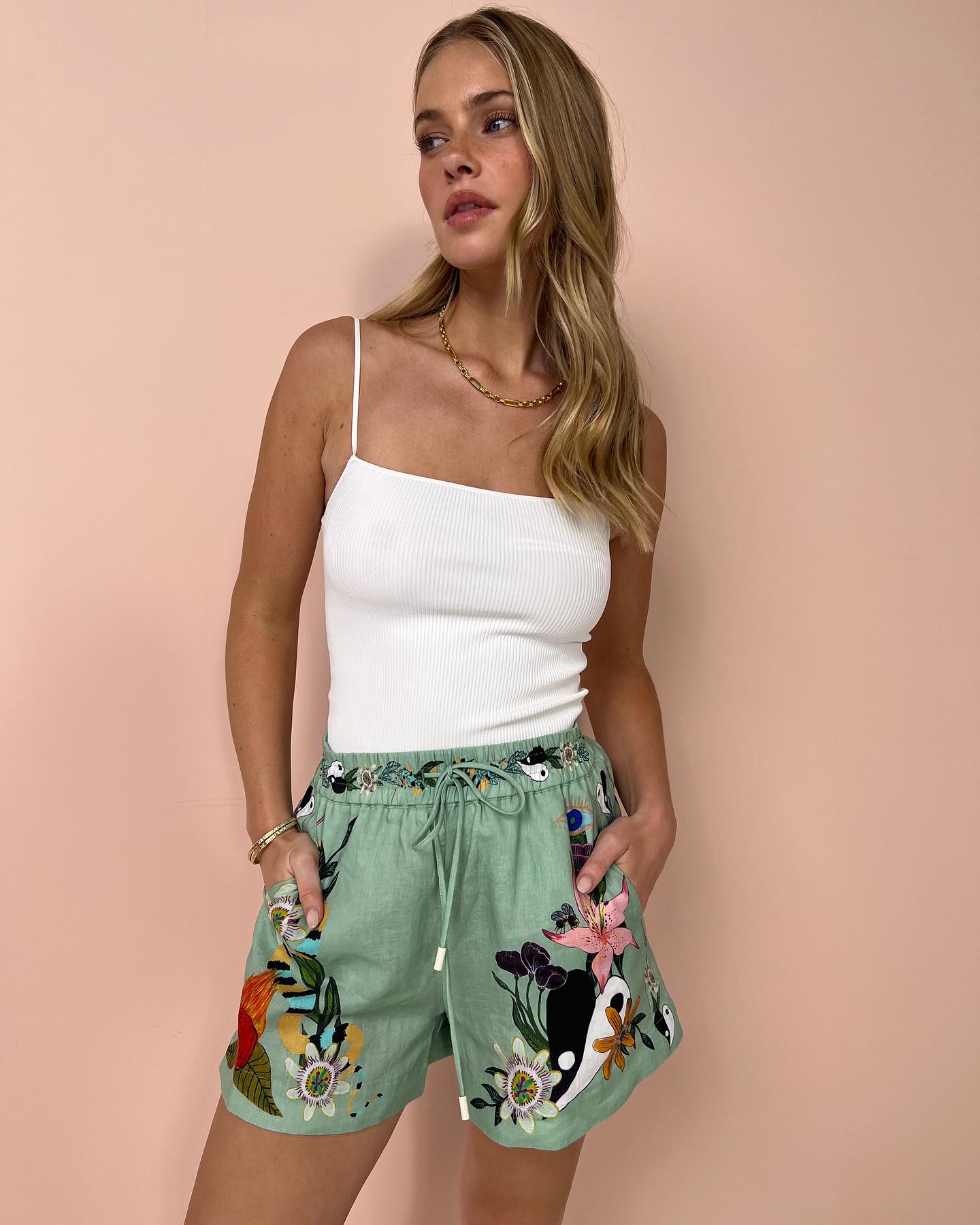 Green Printed Short Slevees Shirt and Shorts Set