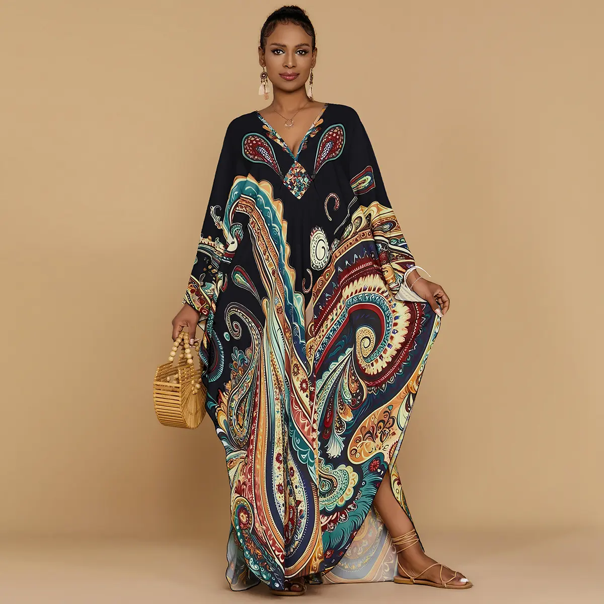 Ethnic Print Kaftan Dress