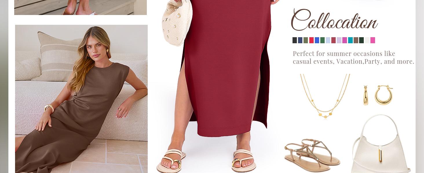 ANRABESS Women Summer Casual Sleeveless Maxi Dress 2026 Crewneck Loose Split Wrinkle-Free Beach Travel Vacation Long Sundress