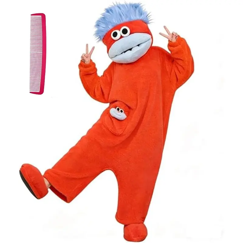 Cute Monster Wearable Hooded Onesie with Pocket for Women and Men, Soft Plush Fleece Fabric, Warm Cozy Jumpsuit, Casual, Ideal for Home and Parties.