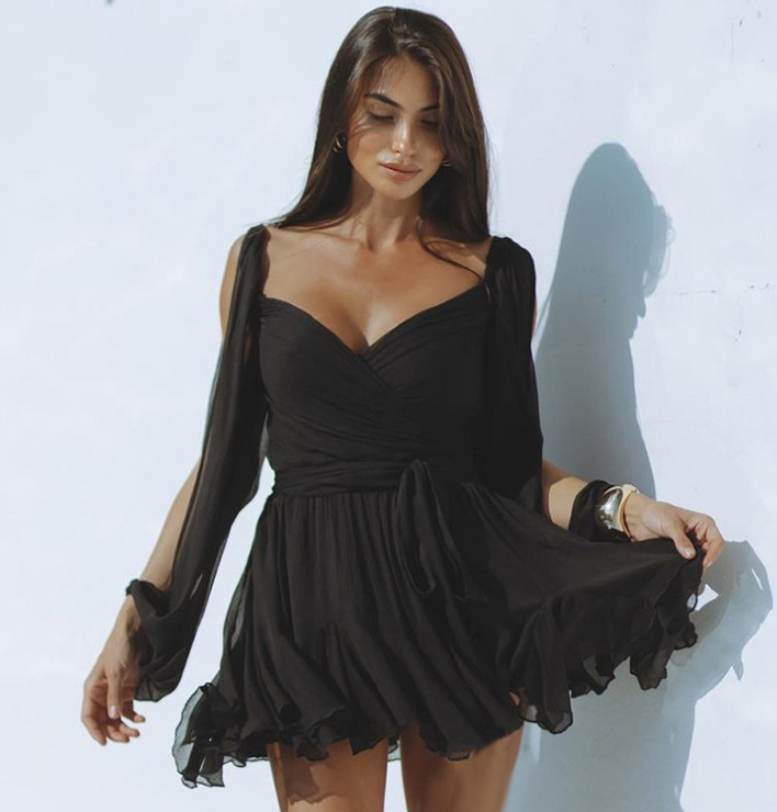 Netted Lantern Backless Ruffle Mini Dress