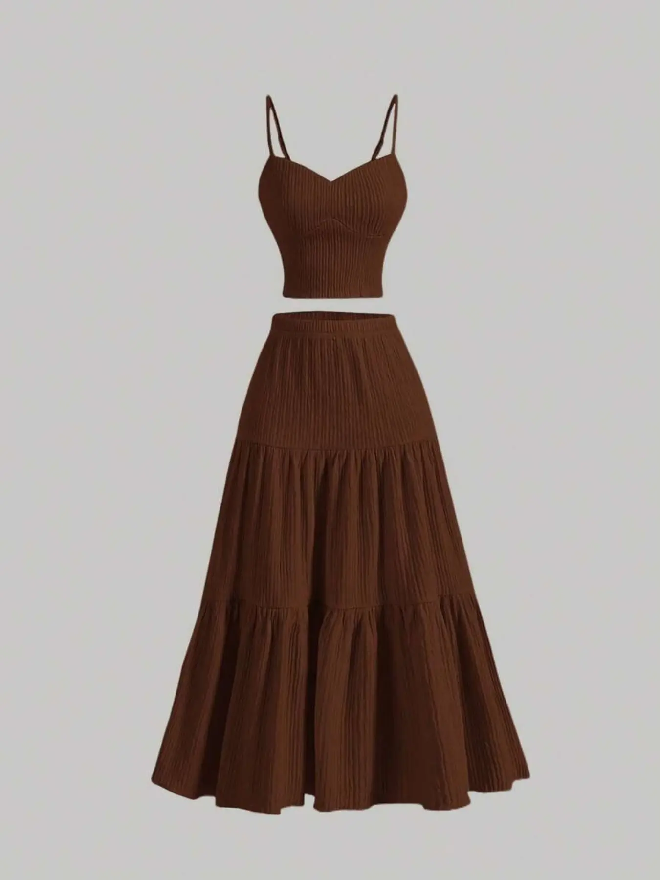 Women's Solid Woven Crop Cami Top & A-line Skirt Two-piece Set Womenswear, Casual Fashion Cozy Two Piece Outfits for Daily Outdoor Wear, Ladies Clothes for Summer