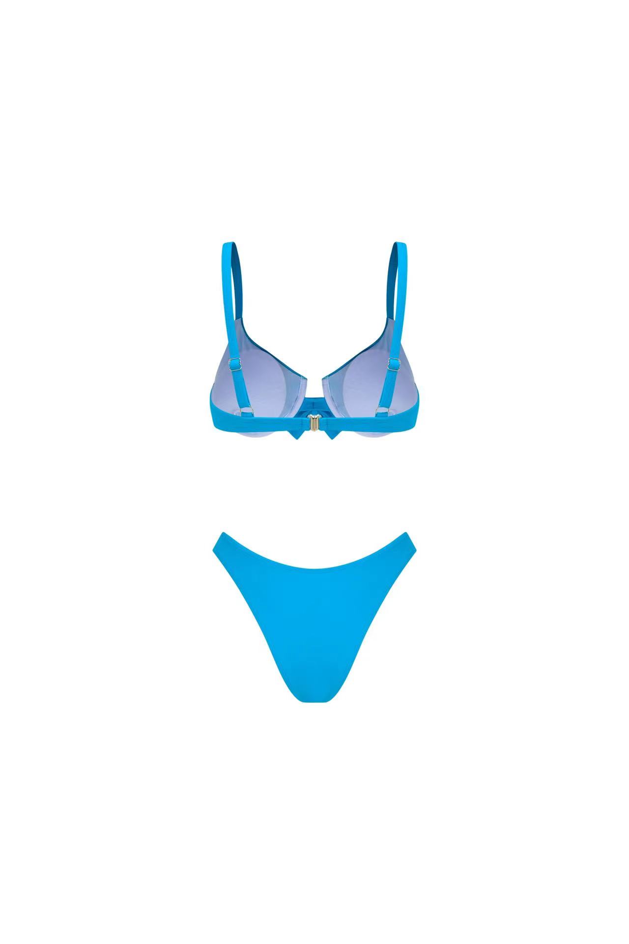 Bowknot Decor Blue Bikini Swimsuit and Sarong