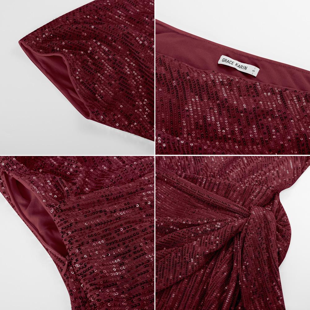【Delicate Sequin Design】GRACE KARIN Cocktail Dresses for Evening Party One Shoulder Ruched Sequin Dresses