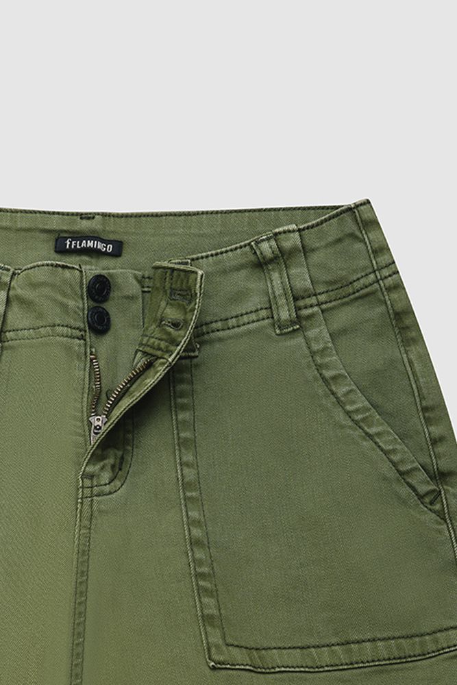 Double Button Mid Waist Straight Leg Pants