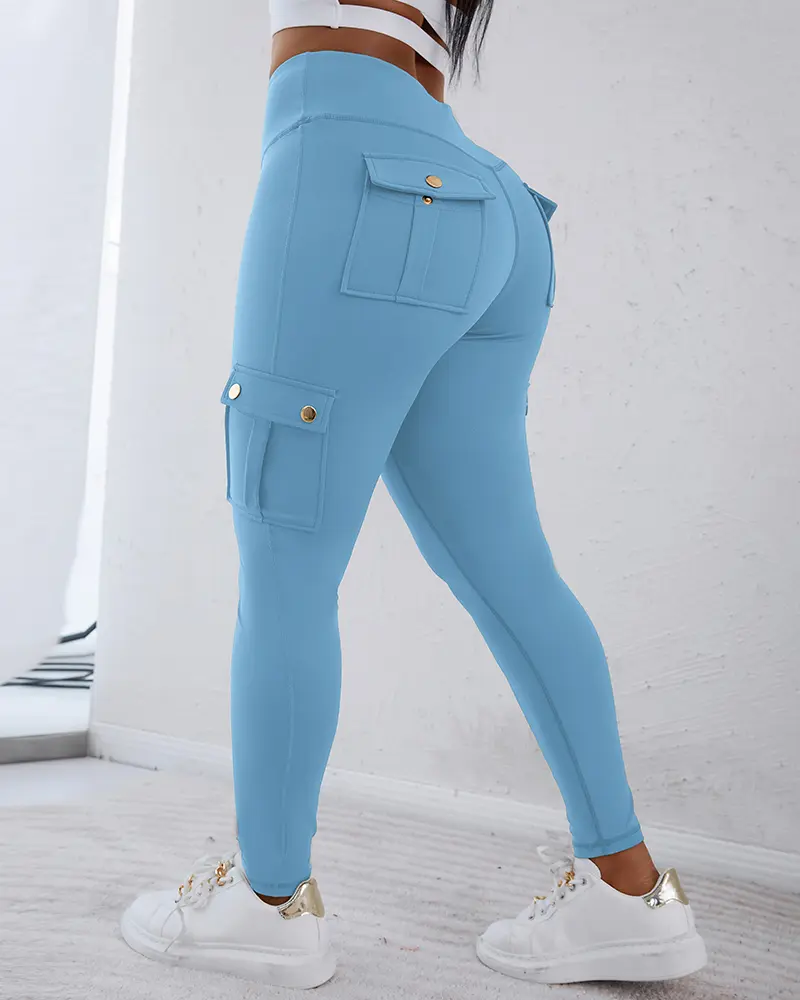Womens Butt Lifting Leggings with Flap Pockets/ High Waist Tummy Control Workout Cargo Leggings/High Waist Tummy Control Leggings Yoga Pants Gym Sportswear Bottoms