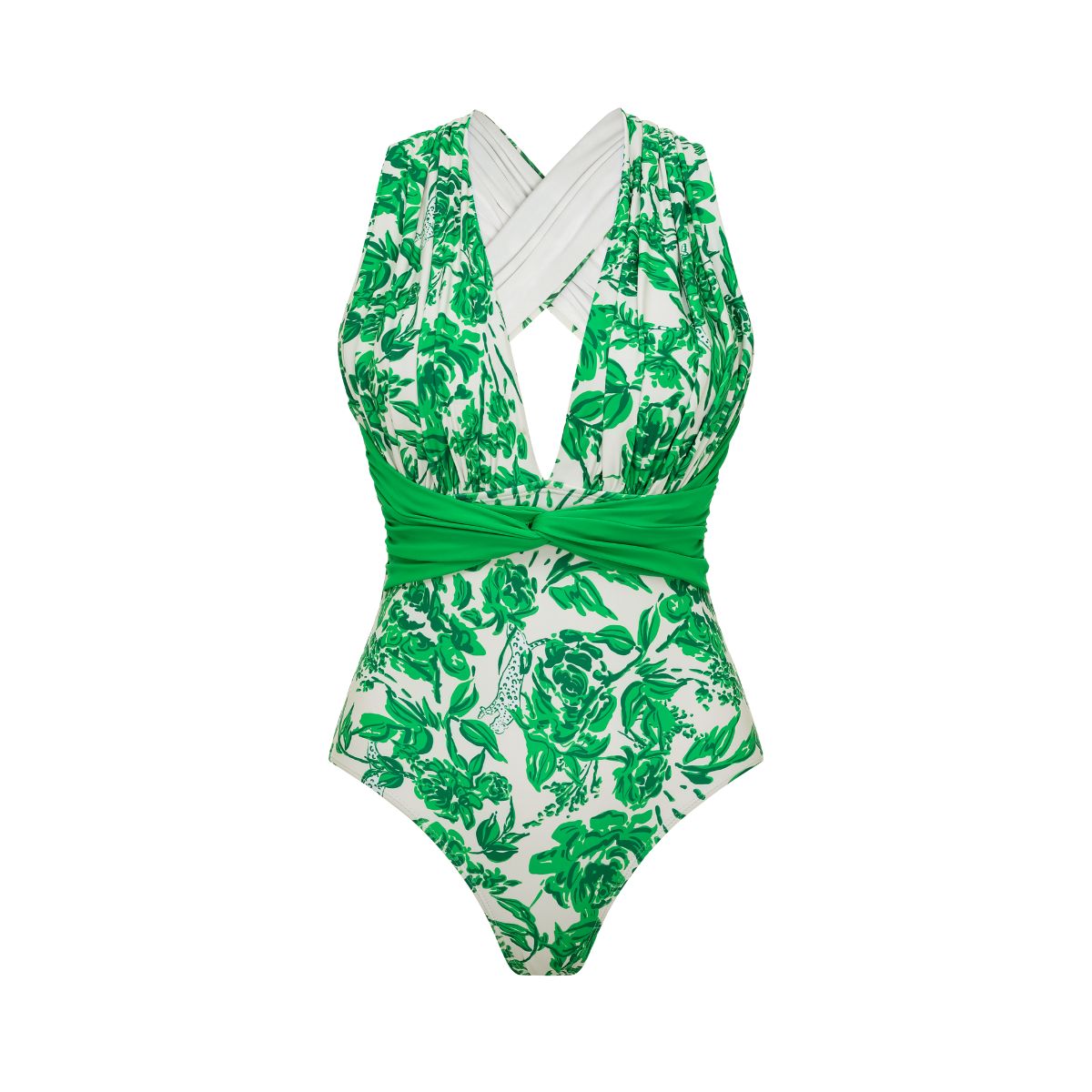 V Neck Printed One Piece Swimsuit and Skirt