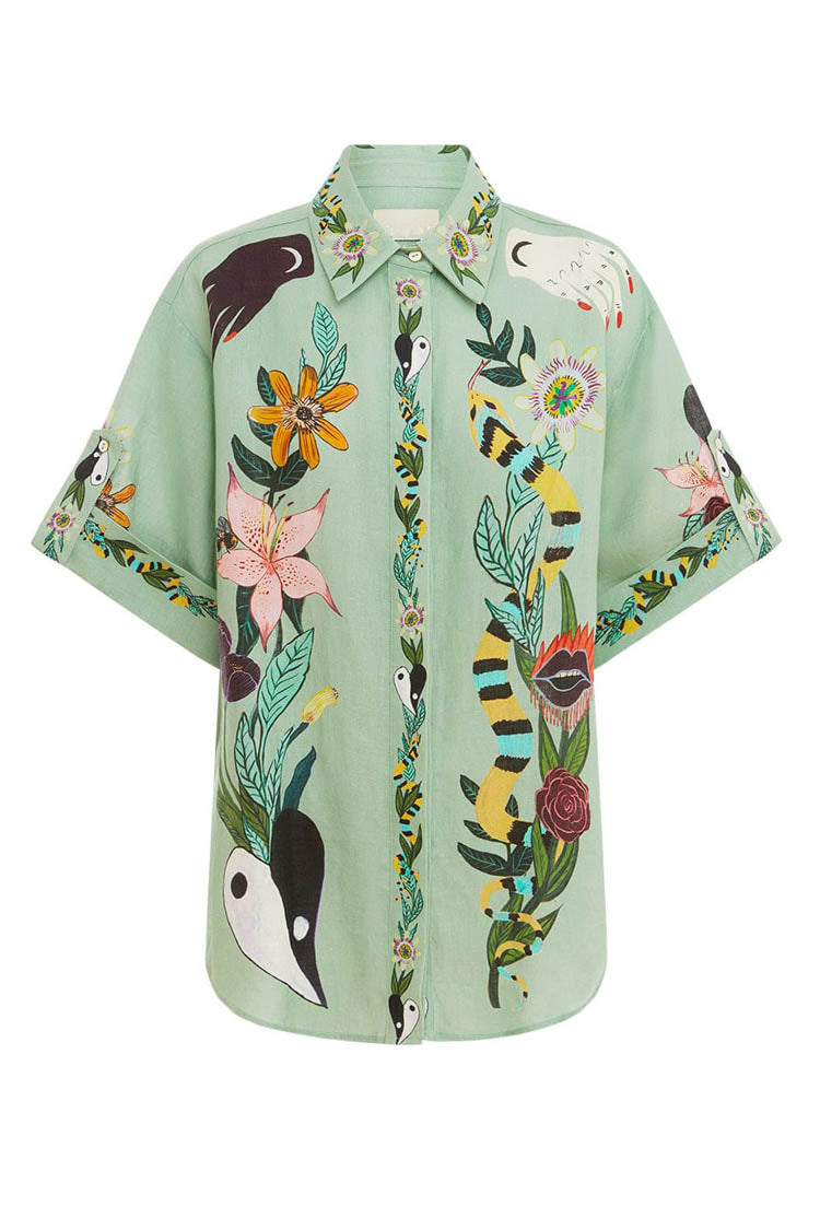 Green Printed Short Slevees Shirt and Shorts Set