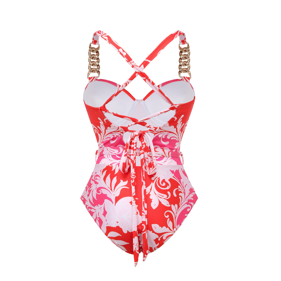 Contrast Print Swimsuit and Skirt Flaxmaker
