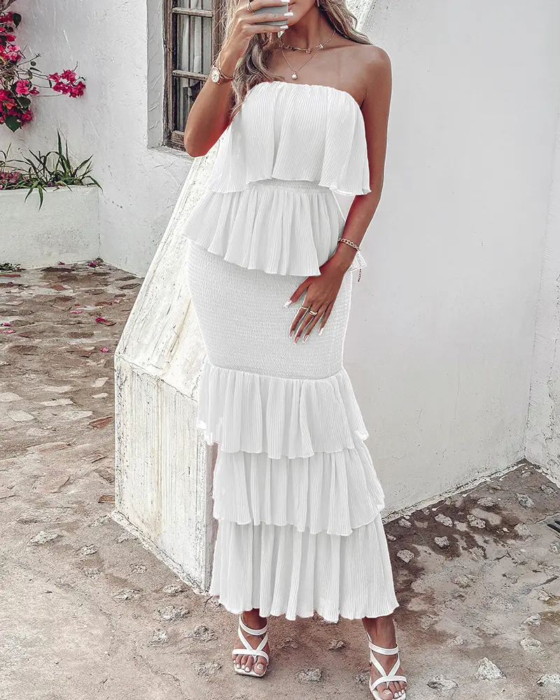 ChicMe Women's Bandeau Ruffle Hem Layered Wedding Dress