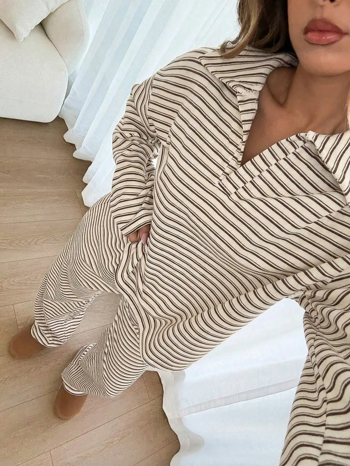 2-Piece Striped V-Neck Lounge Set