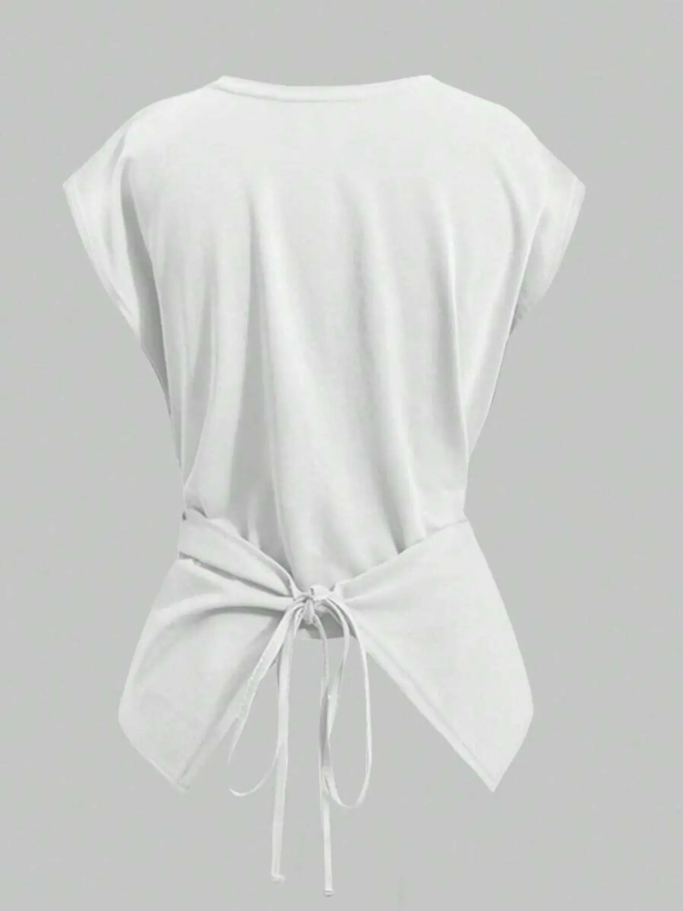 Women's Knitted Round Neck Drop Shoulder Sleeve T-Shirt, Fashion Casual Chic Asymmetrical Criss Cross Back Tie Top, Spring & Fall Wear