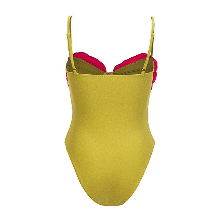 3D Flower Color Block One Piece Swimsuit and Skirt Flaxmaker
