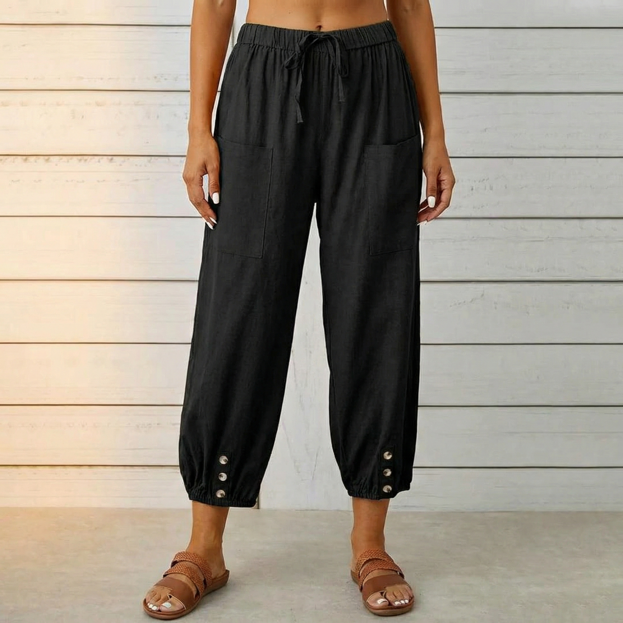 Lightweight Summer Capris with Button Hem