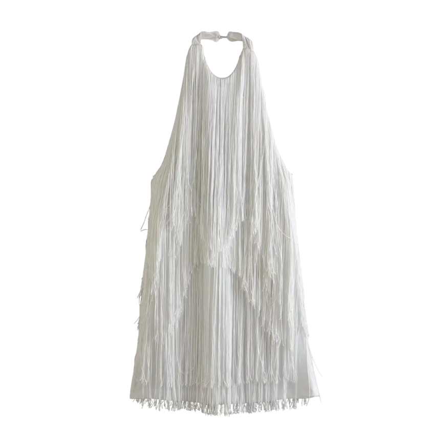 Backless Halter Tassel Mini Dress