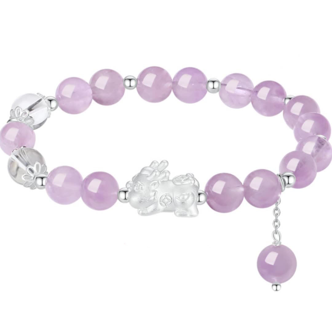 Sterling Silver Amethyst Pixiu Bracelet for Feng Shui isolated on white background