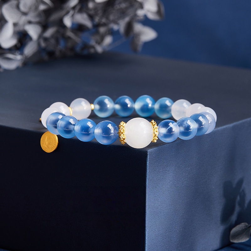 White Agate Blue Moonstone Lucky Bracelet, Candy Heart-SlimGlow Lab