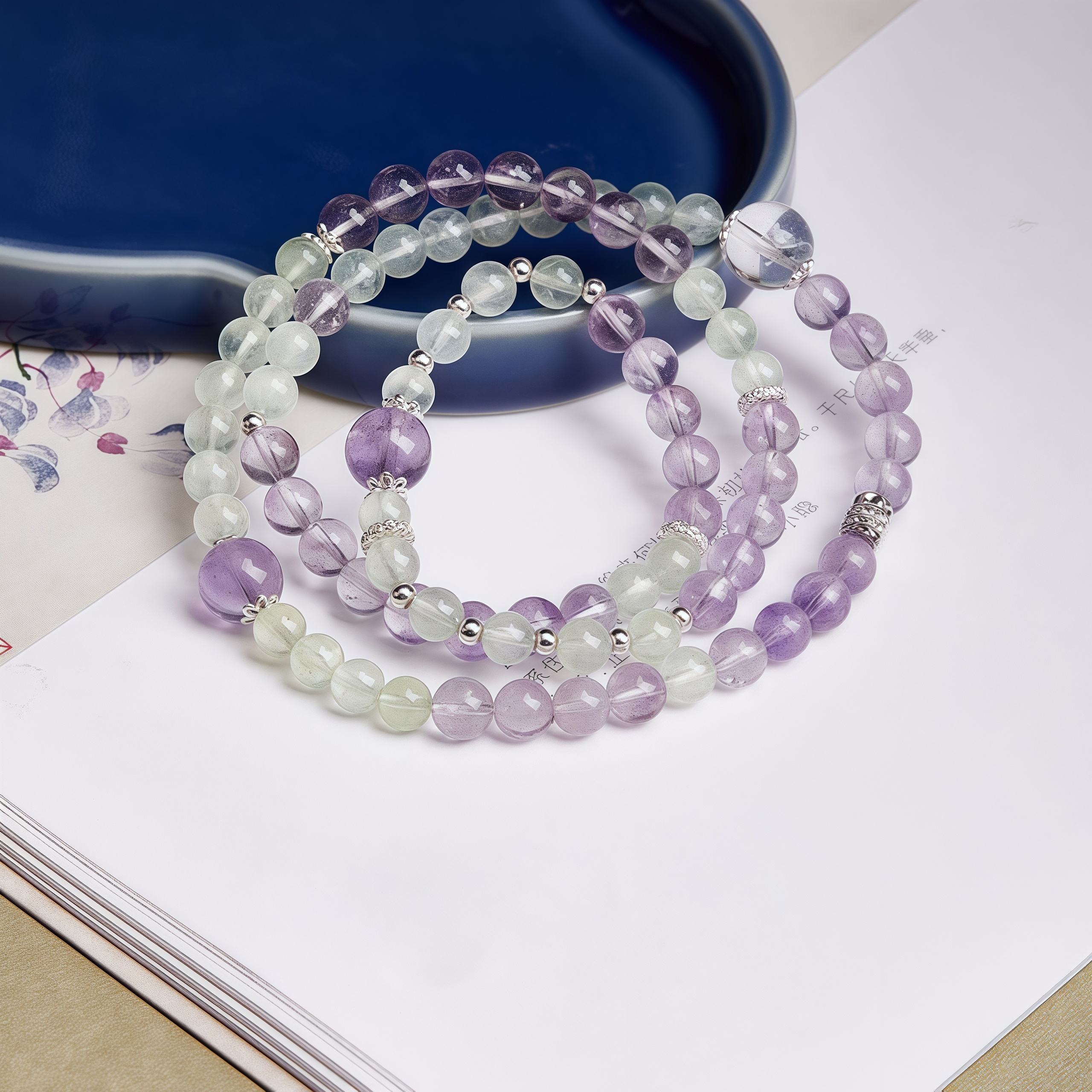 S925 Silver Prehnite Amethyst Bead Bracelet-SlimGlow Lab