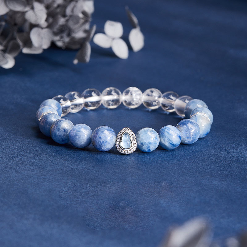 S925 Silver Kyanite Gourd Bracelet, White Crystal-SlimGlow Lab