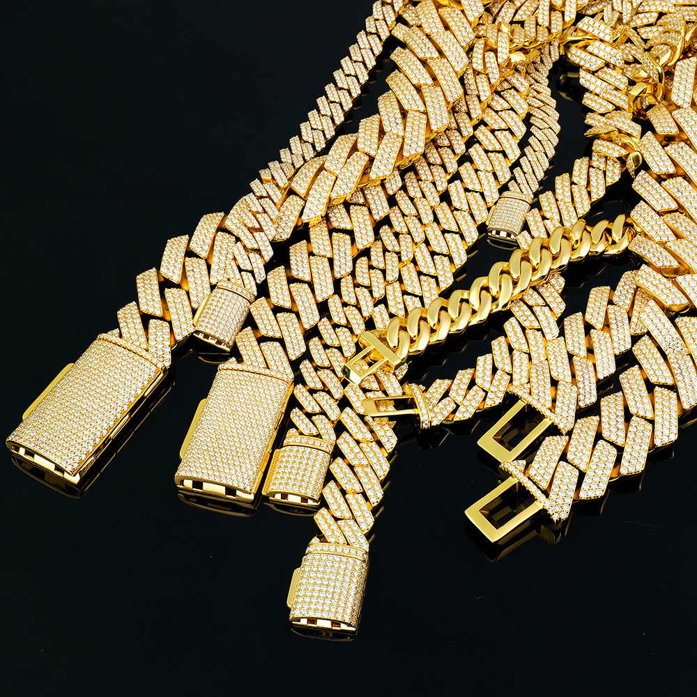 Fully Pavé Moissanite Cuban Necklace S925-SlimGlow Lab