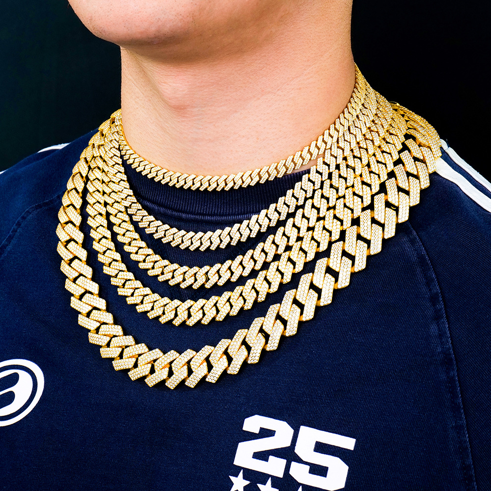 Fully Pavé Moissanite Cuban Necklace S925-SlimGlow Lab