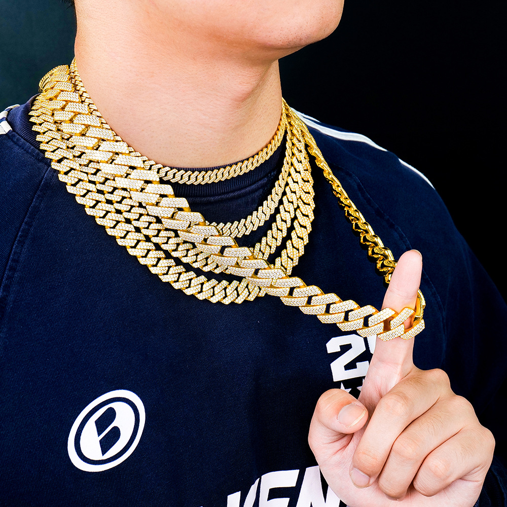 Fully Pavé Moissanite Cuban Necklace S925-SlimGlow Lab