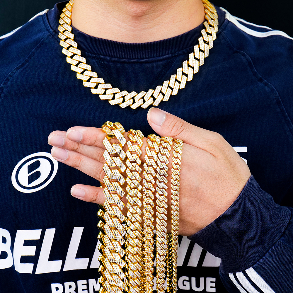 Fully Pavé Moissanite Cuban Necklace S925-SlimGlow Lab