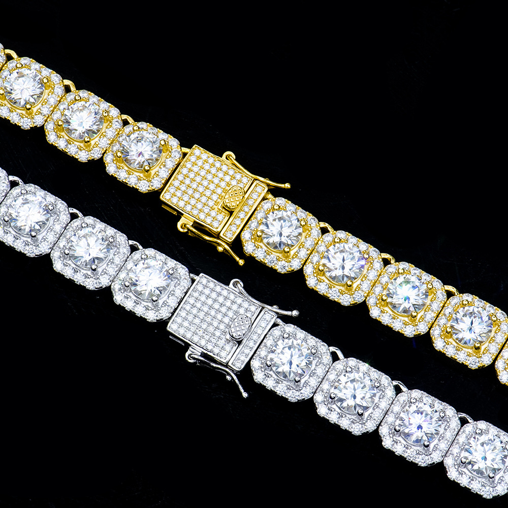 Side-by-side comparison of gold vs silver wide tennis bracelets, showing style options