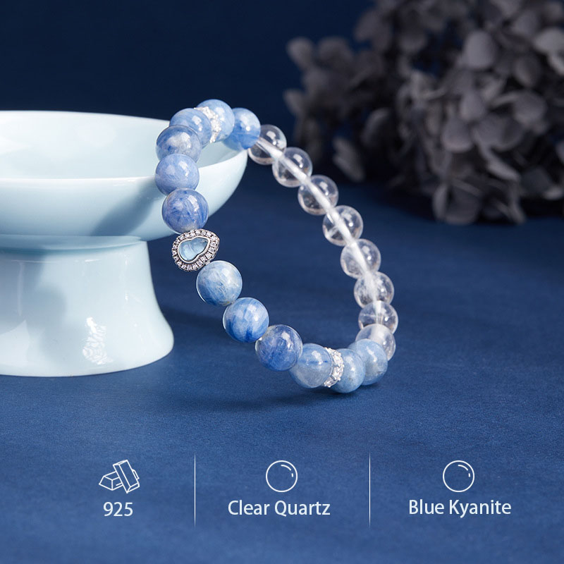 S925 Silver Kyanite Gourd Bracelet, White Crystal-SlimGlow Lab