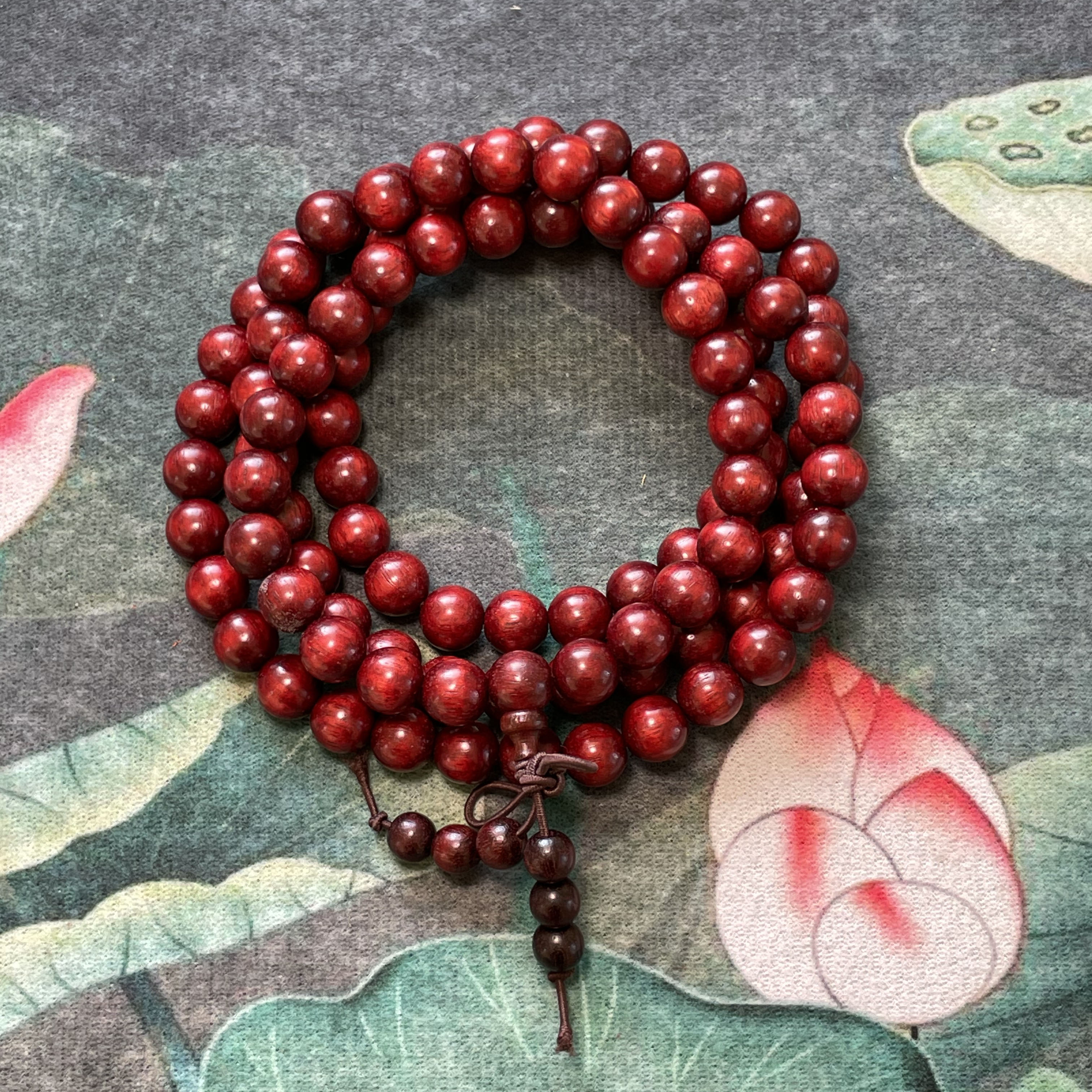108 Beads Indian Red Sandalwood Mala - 0.6/0.8mm | Spiritual Meditation Necklace for Men & Women