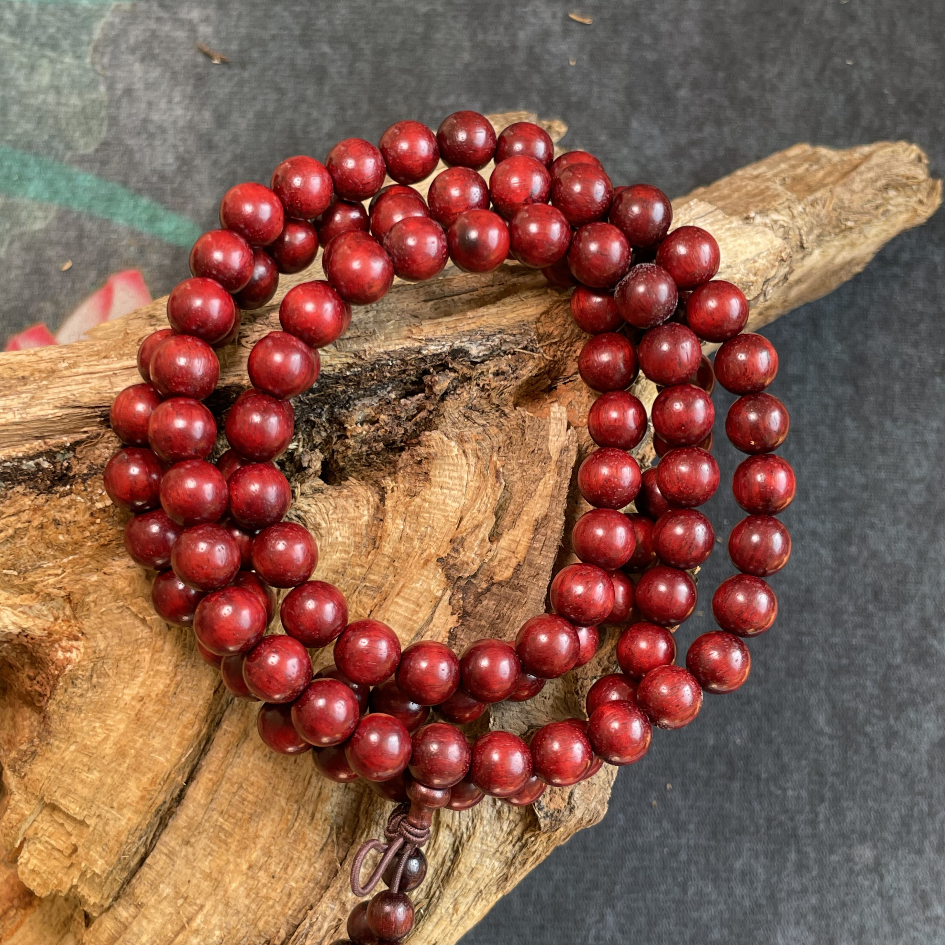 108 Beads Indian Red Sandalwood Mala - 0.6/0.8mm | Spiritual Meditation Necklace for Men & Women