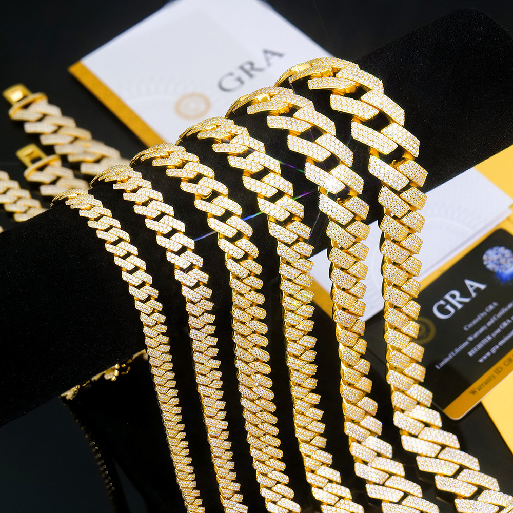 Fully Pavé Moissanite Cuban Necklace S925-SlimGlow Lab