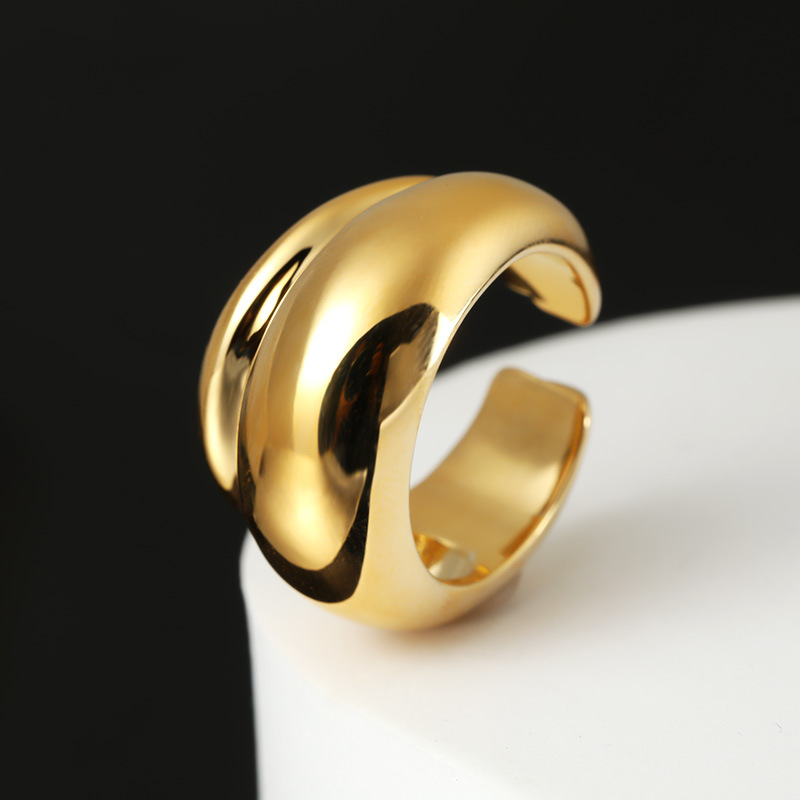 Front view of Solid .925 Sterling Silver Adjustable Arc Ring on marble background