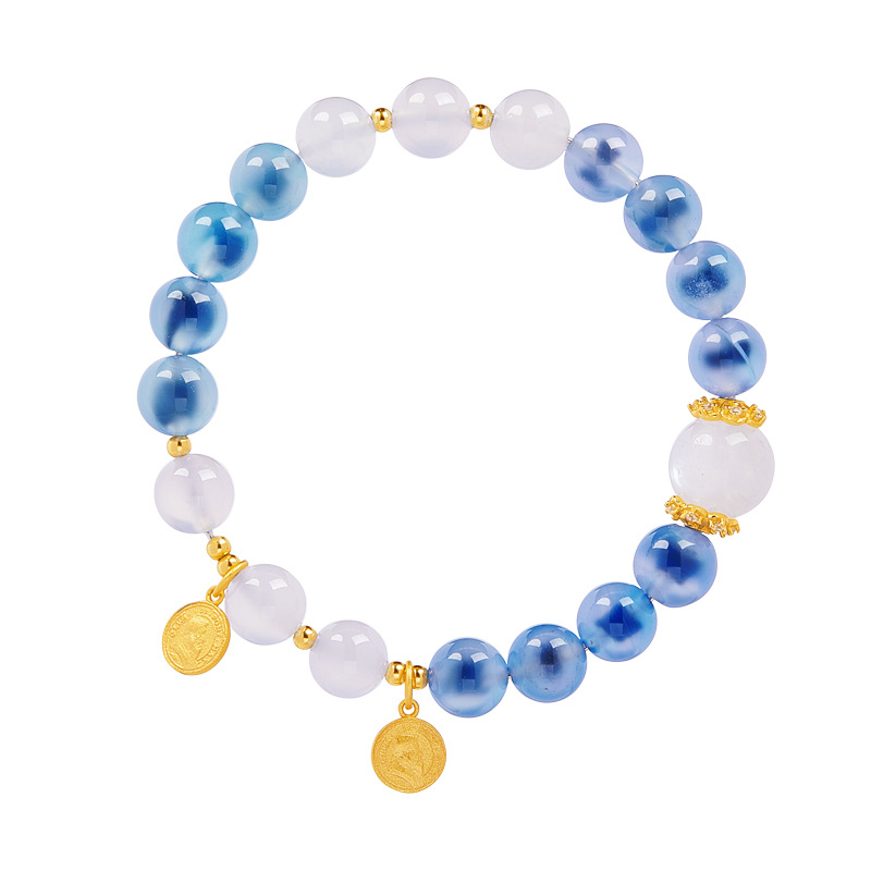 White Agate Blue Moonstone Lucky Bracelet, Candy Heart-SlimGlow Lab