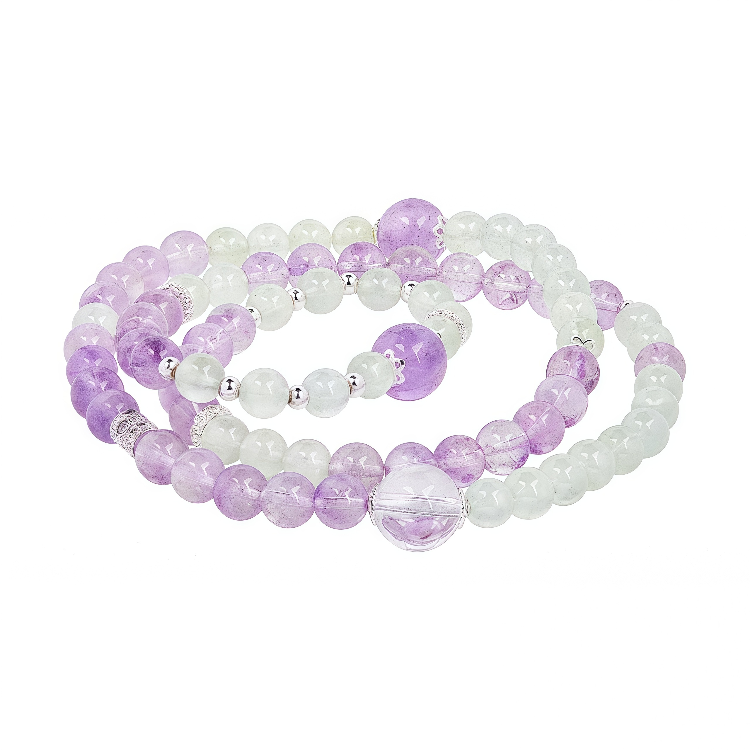 S925 Silver Prehnite Amethyst Bead Bracelet-SlimGlow Lab