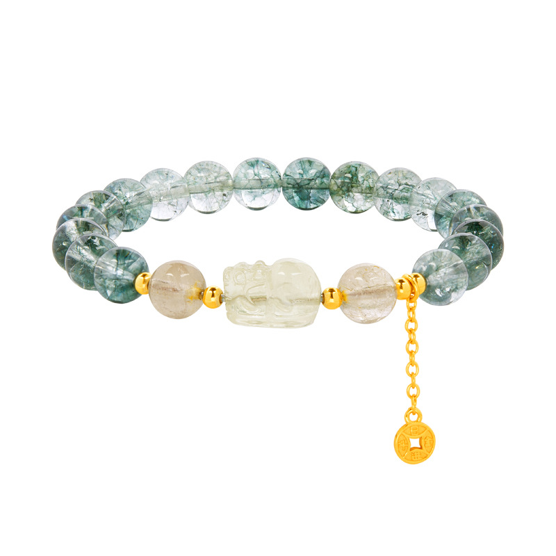 Luxury Niche! Lemon Crystal Pixiu Green Phantom Rutilated Quartz Bracelet