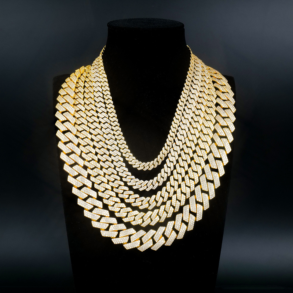 Fully Pavé Moissanite Cuban Necklace S925-SlimGlow Lab