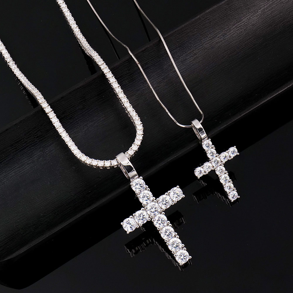 Large Iced Out Moissanite Cross Pendant S925