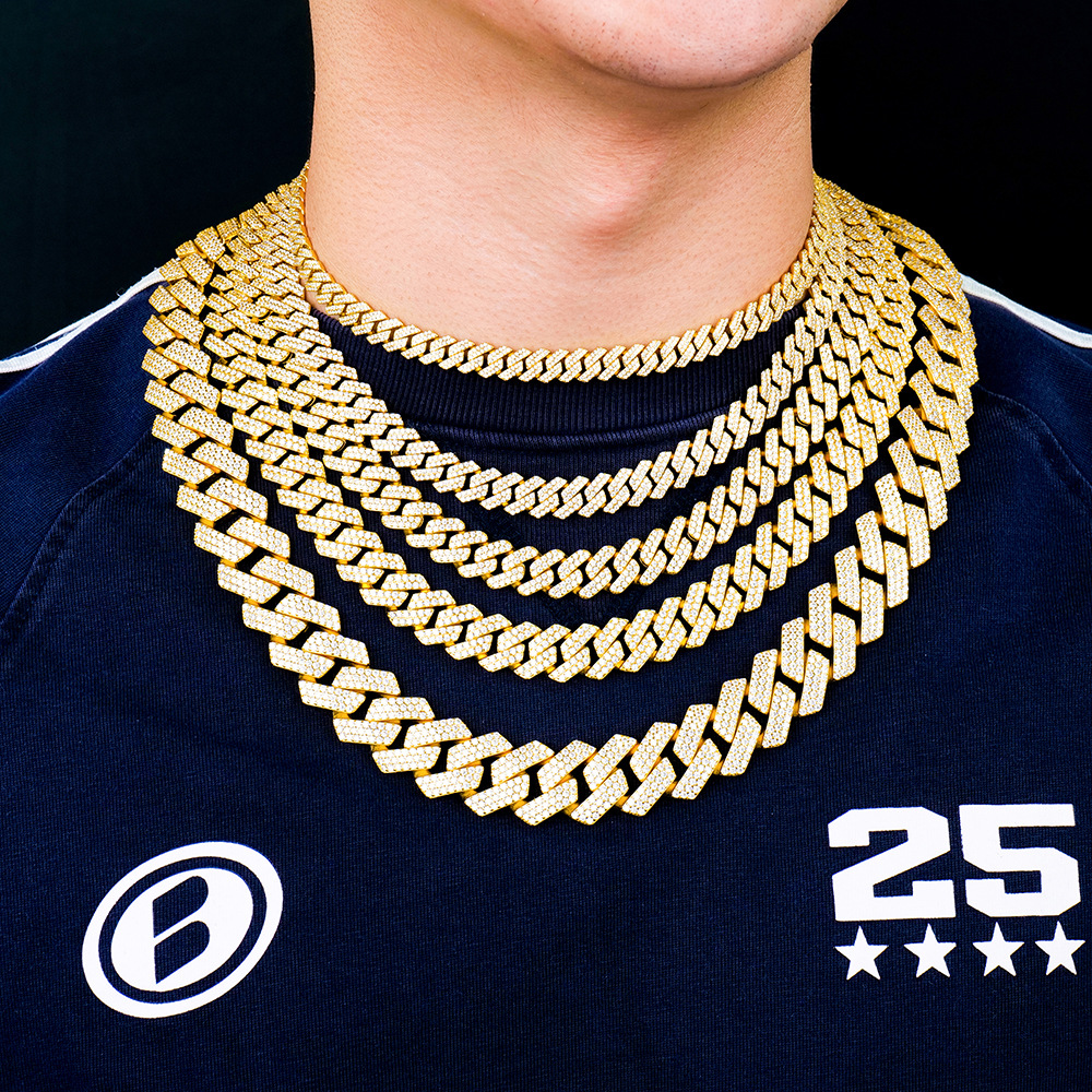 Fully Pavé Moissanite Cuban Necklace S925-SlimGlow Lab