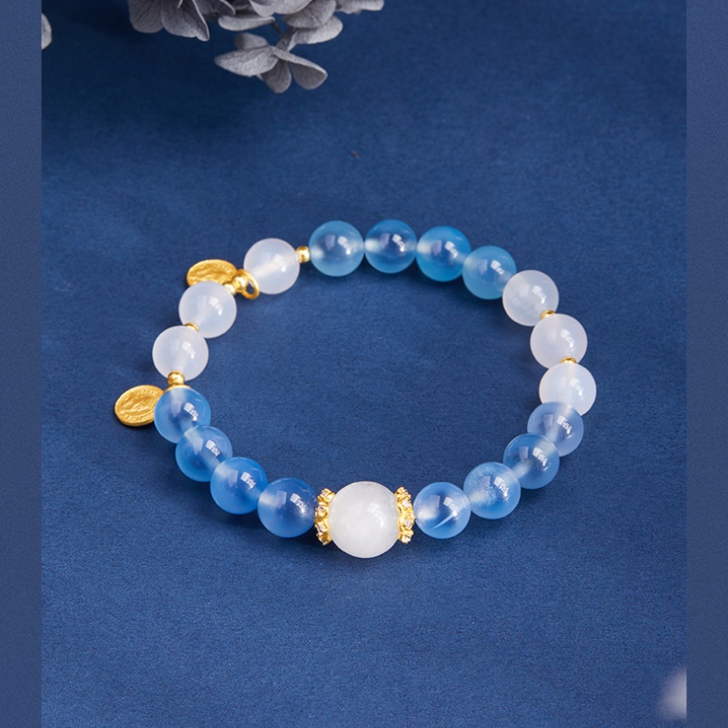 White Agate Blue Moonstone Lucky Bracelet, Candy Heart-SlimGlow Lab