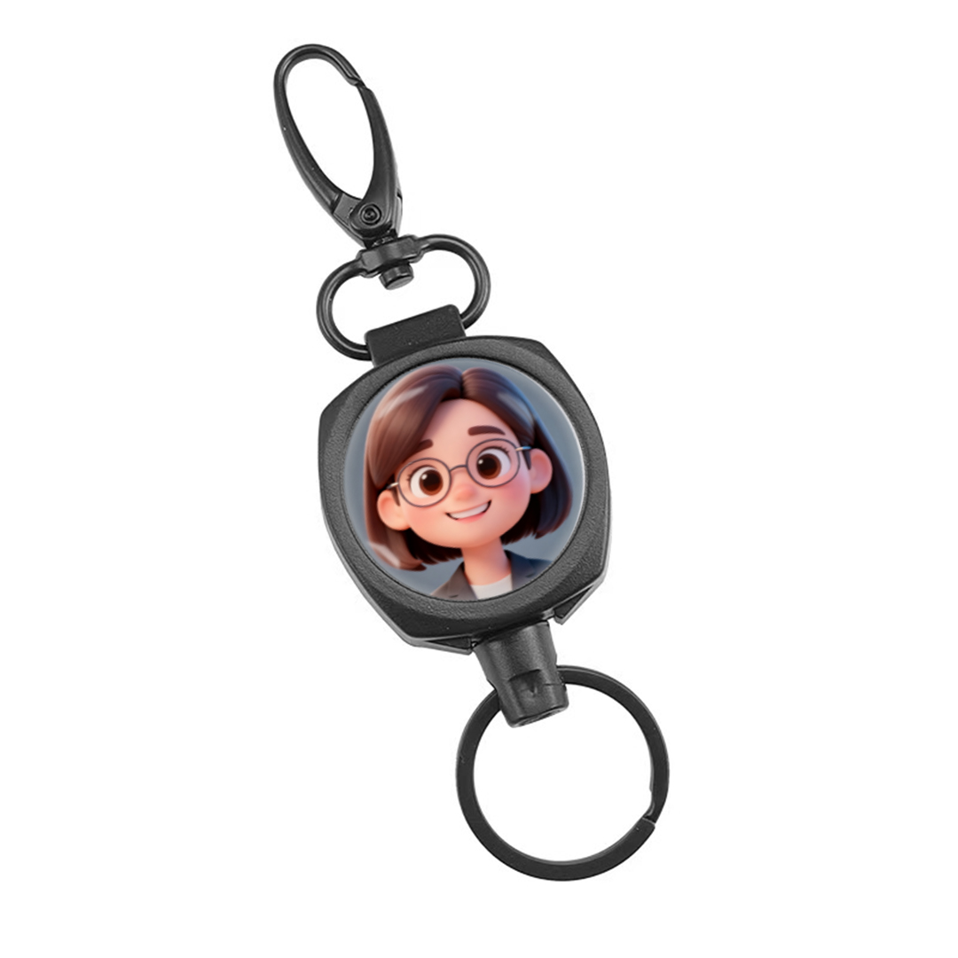 1pc Photo Custom Retractable Keychain Heavy Duty  Badge Holder, Personalized ID Badge Reel  with 24.4'' Steel Cord  and Metal Buckle Suitable for Men and Women Black
