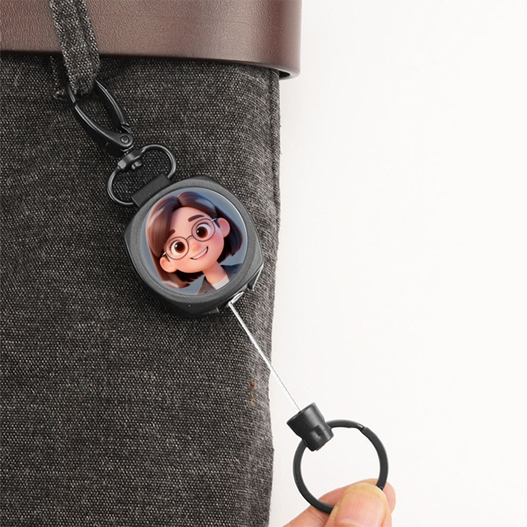1pc Photo Custom Retractable Keychain Heavy Duty  Badge Holder, Personalized ID Badge Reel  with 24.4'' Steel Cord  and Metal Buckle Suitable for Men and Women Black